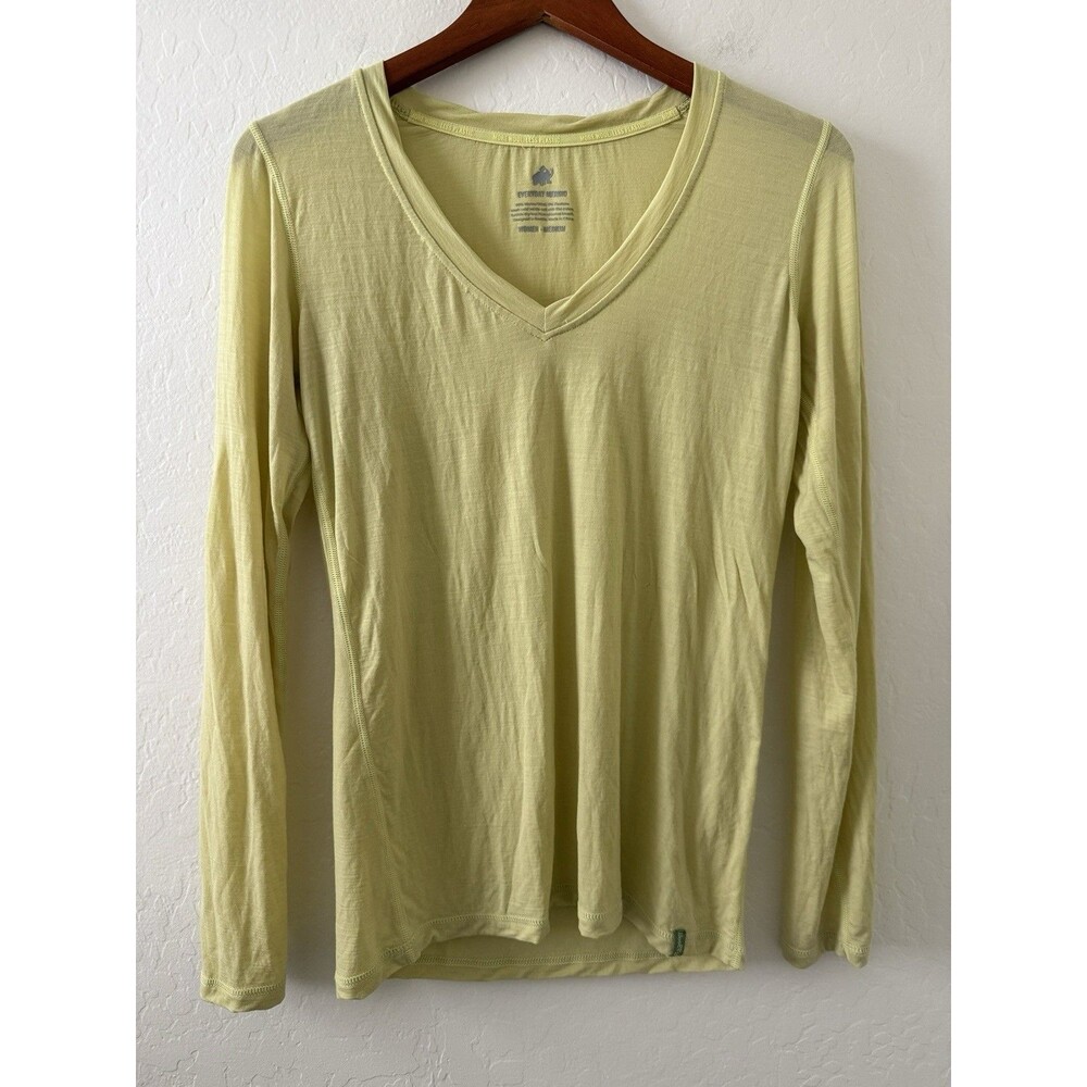 Woolly sz. M Everyday Merino 95% Wool Yellow Long Sleeve Shirt Top V-Neck Casual